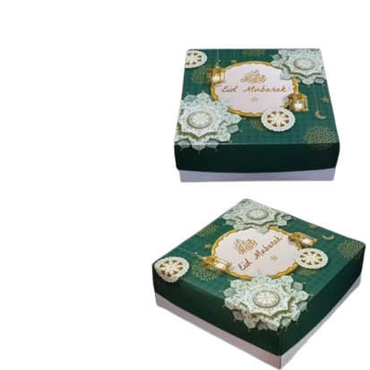 

( 5 Pcs ) Dus Hampers Lapis Legit Eid Mubarak Box Packaging Brownies Idul Fitri Edisi Lentera Hijau Tua Size 25x25x8 cm