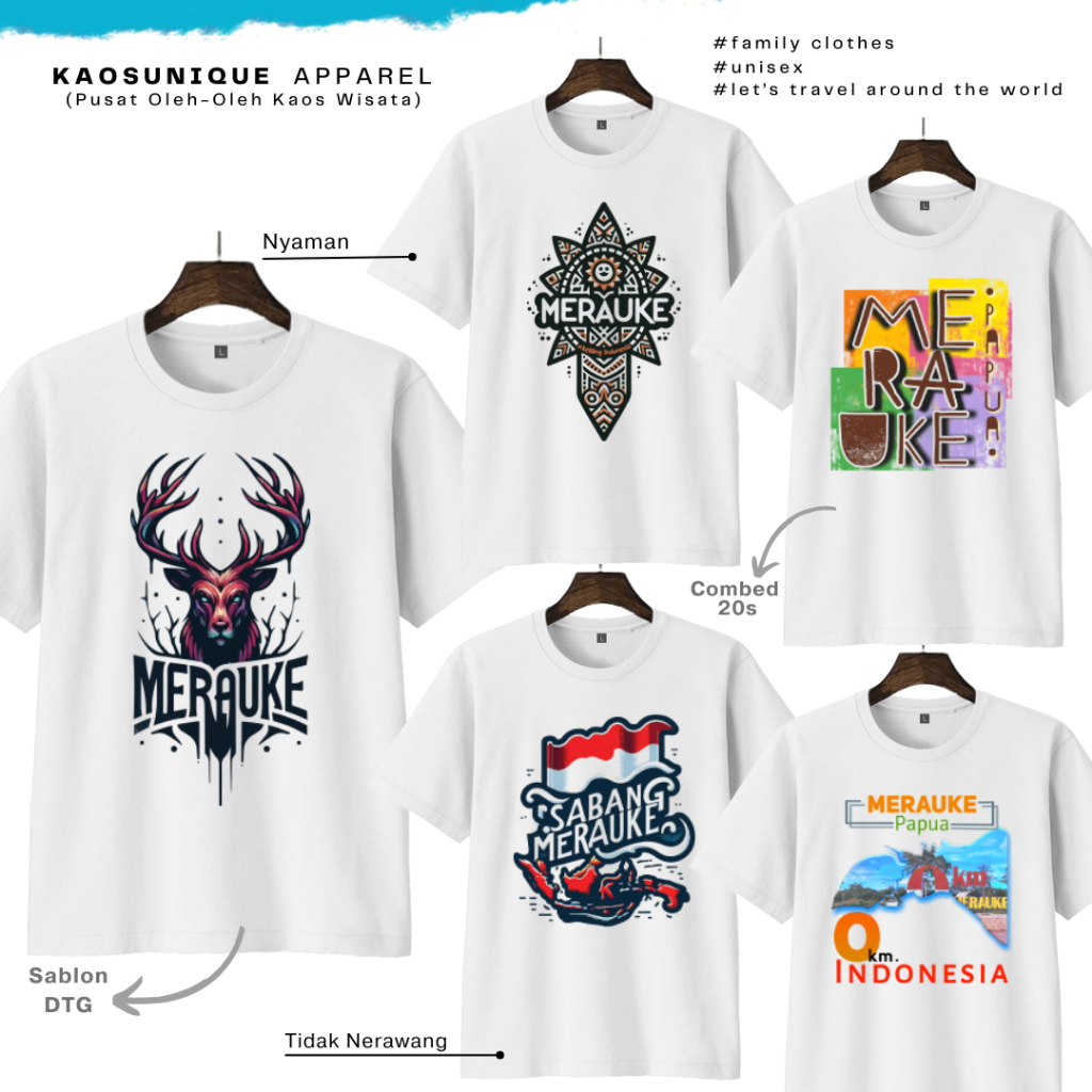 KAOSUNIQUE T-shirt Motif Merauke - Unisex Katun Combed 20s Sablon DTG Kaos Oleh-Oleh Kaos Wisata Pap