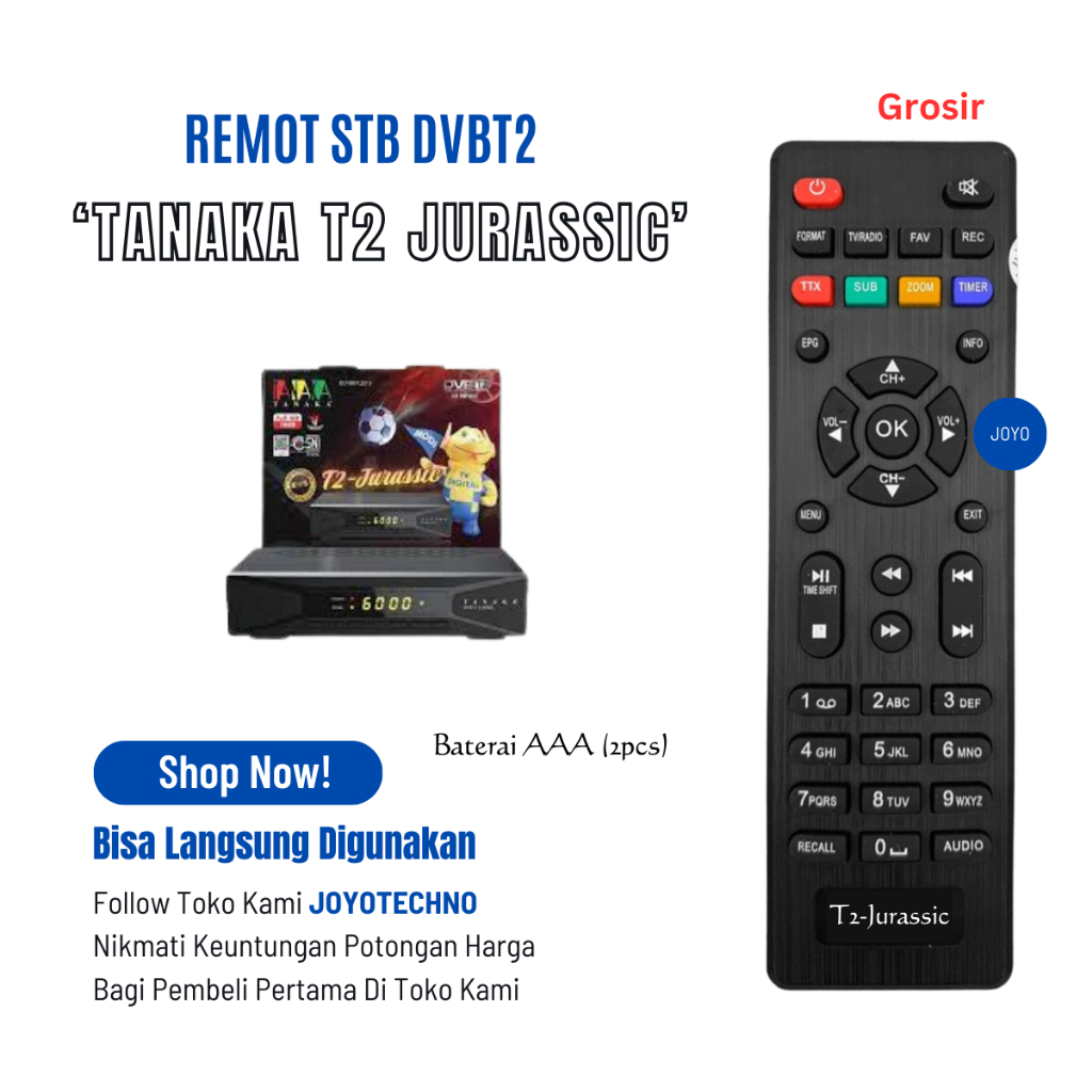 Remote STB DVBT2 Tanaka T2 Jurassic Original Set Top Box Tanaka Jurassic