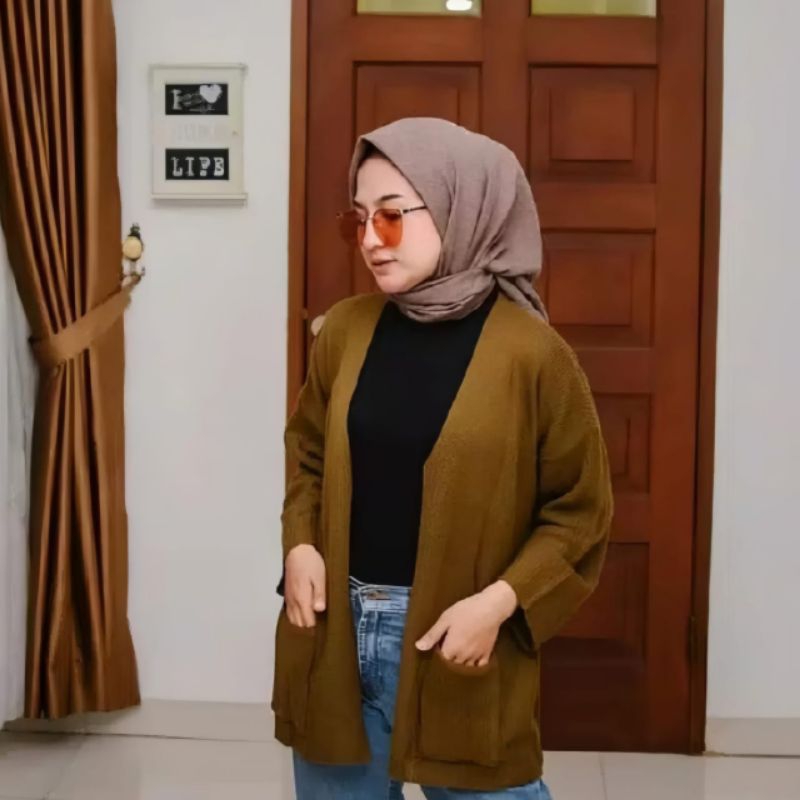 Cardigan Oversize Wanita Kekinian 2025 | Kardigan Rajut Panjang Jumbo Remaja Model Terbaru Korea | K