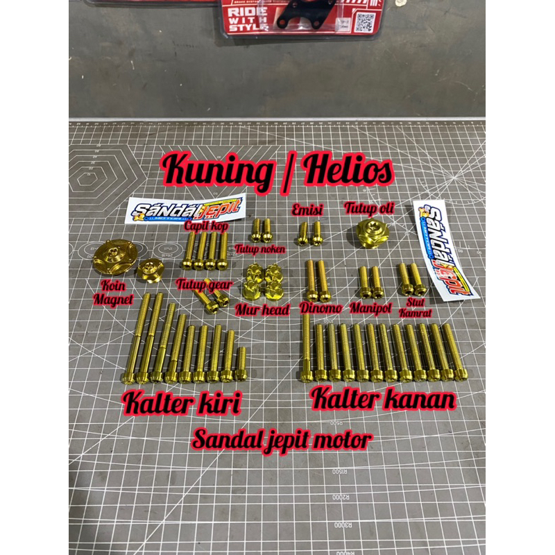 BAUT TITANIUM KUNING FULL MESIN CB GL MP TIGER GL100 BAUT TITANIUM FULL SET MESIN CB GL MP TIGER GL1