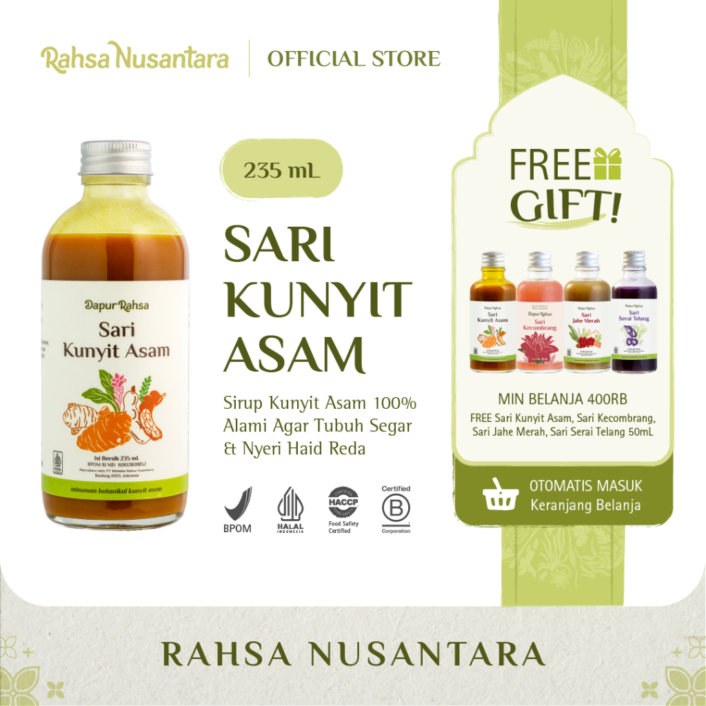 

Sari Kunyit Asam 235mL | BPOM by Rahsa Nusantara Jamu Sirup Herbal Tradisional