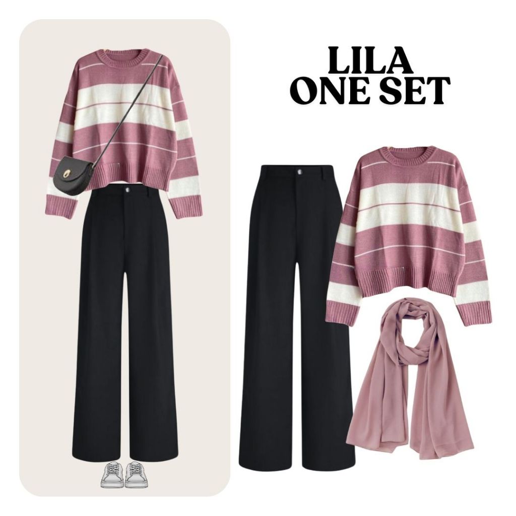 One Set Hijab OOTD | Sweater Rajut, Kulot, Pashmina | WR