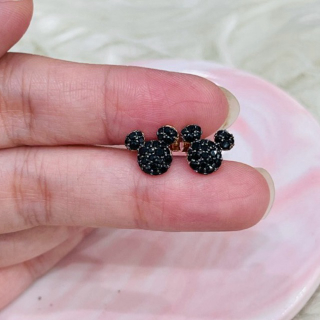 giwang mickey permata hitam cute disney edition emas asli kadar 700