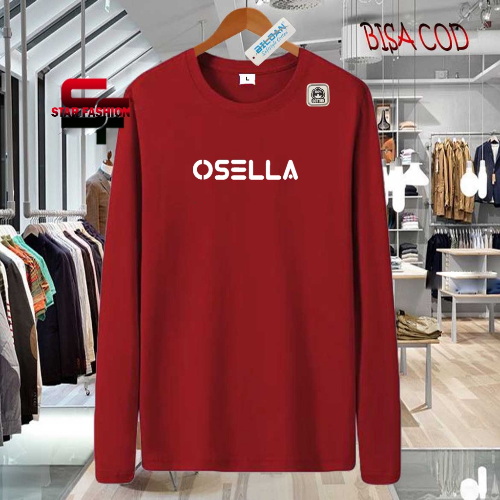 Kaos Lengan Panjang Osella Motif Putih Kaos Atasan Pria Wanita S M L XL XXL Premium Unisex