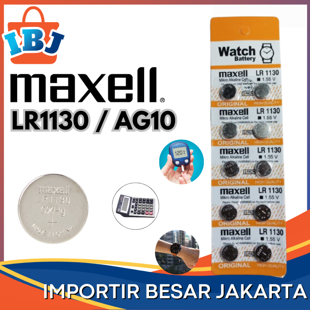 PERLEMBAR Baterai LR1130 Maxell Batre KALKULATOR LR1130 1130 Batre Jam Tangan LR1130 MAXELL