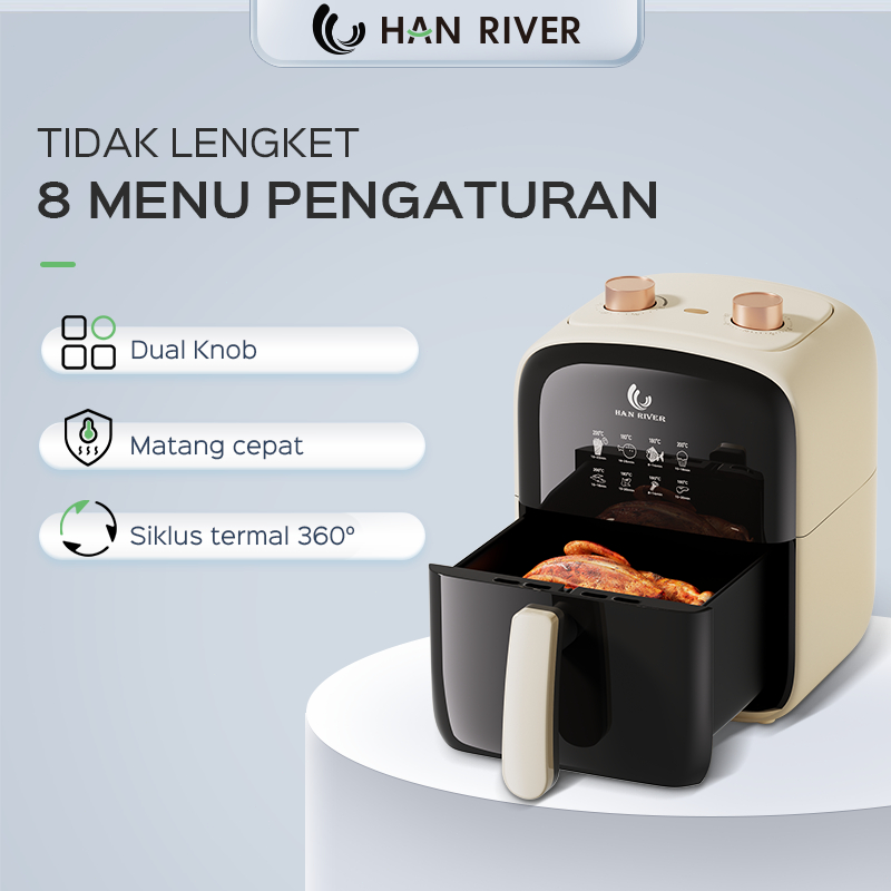 HAN RIVER Air Fryer 4.2L Multifungsi Wajan Anti Lengket Bebas Minyak Low Watt 800 Watt