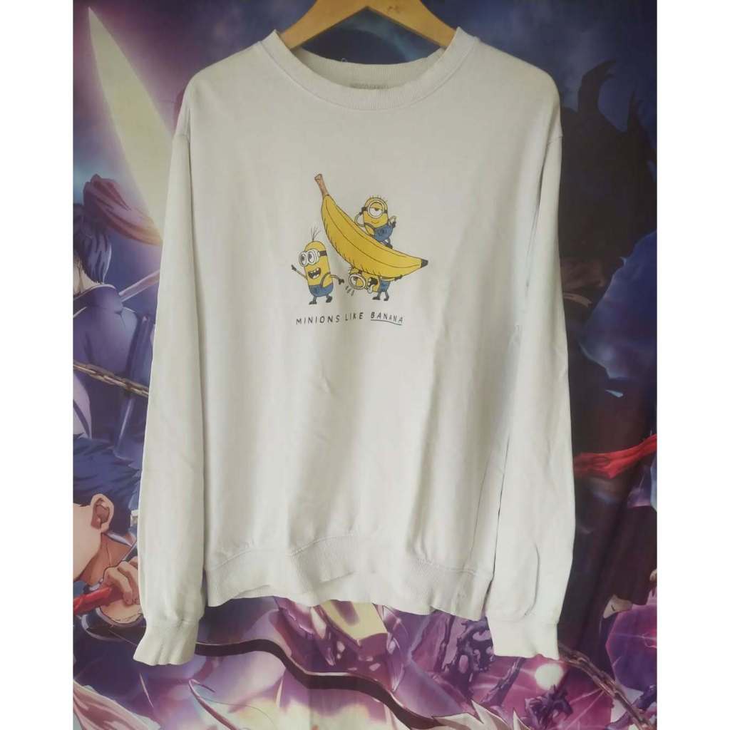 Despicable Me x Indigo Bank Minions White Official Cartoon Animation Crewneck Jaket Original Second 