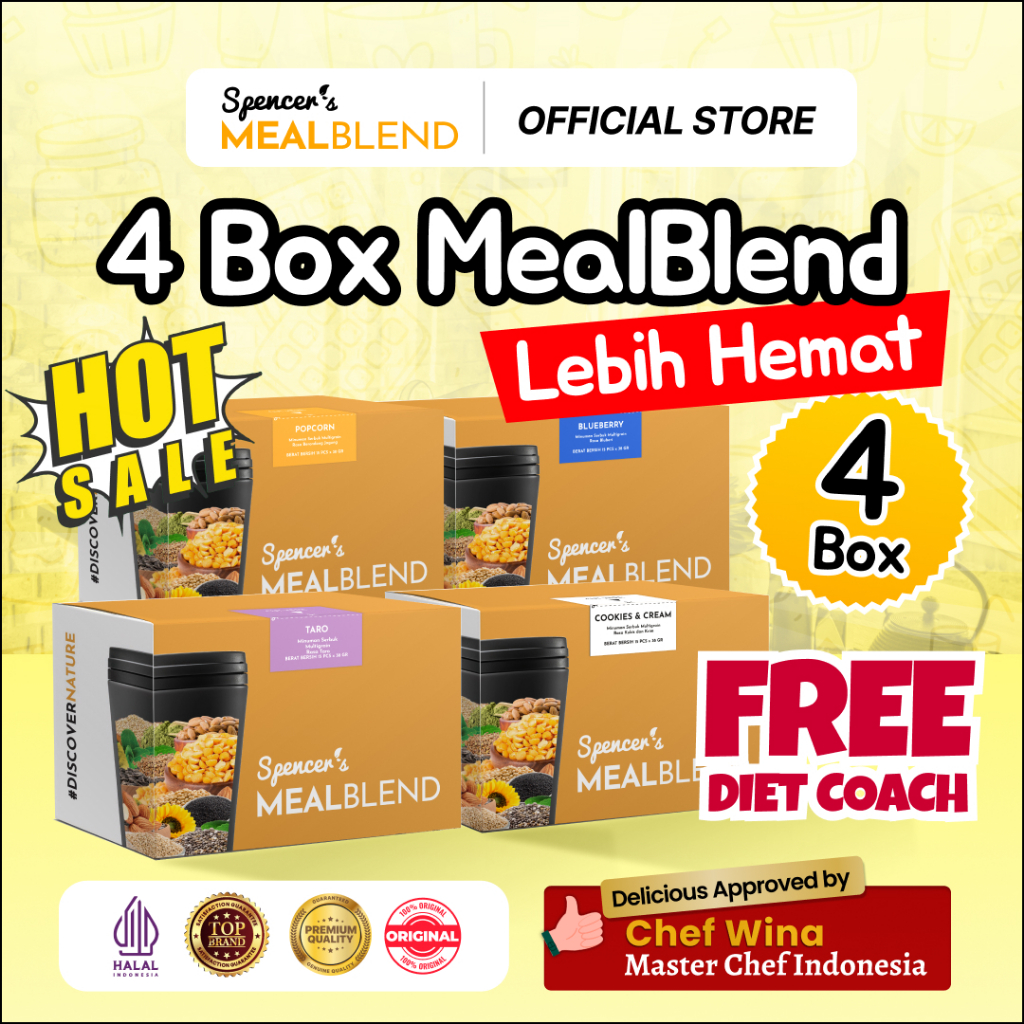 

FREE Diet Coach Spencer's MealBlend Bundle 4 Box - 10 Varian Rasa Terlezat Tinggi Nutrisi Langsing