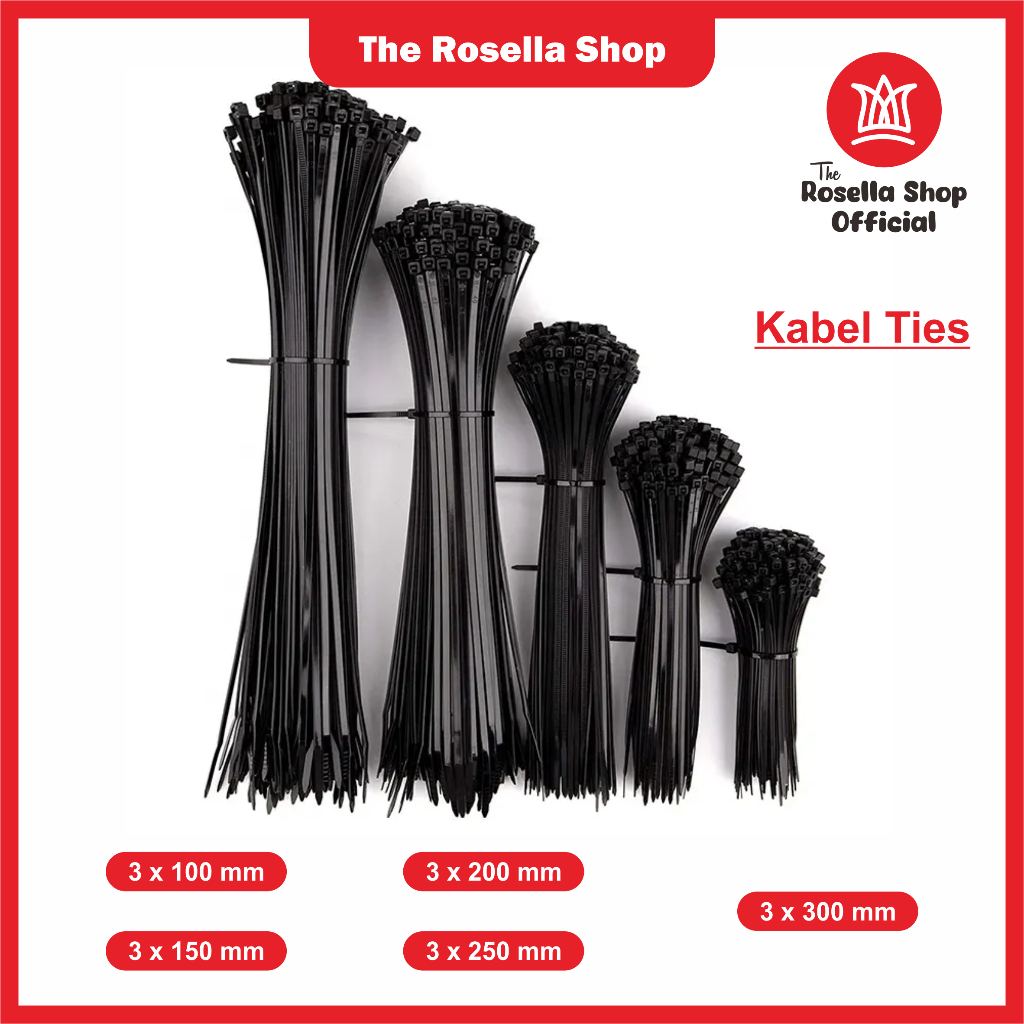 

[Rosella] Kabel ties 10Cm 15Cm 20Cm 25Cm 30Cm hitam putih Hpp Isi 100 Pcs
