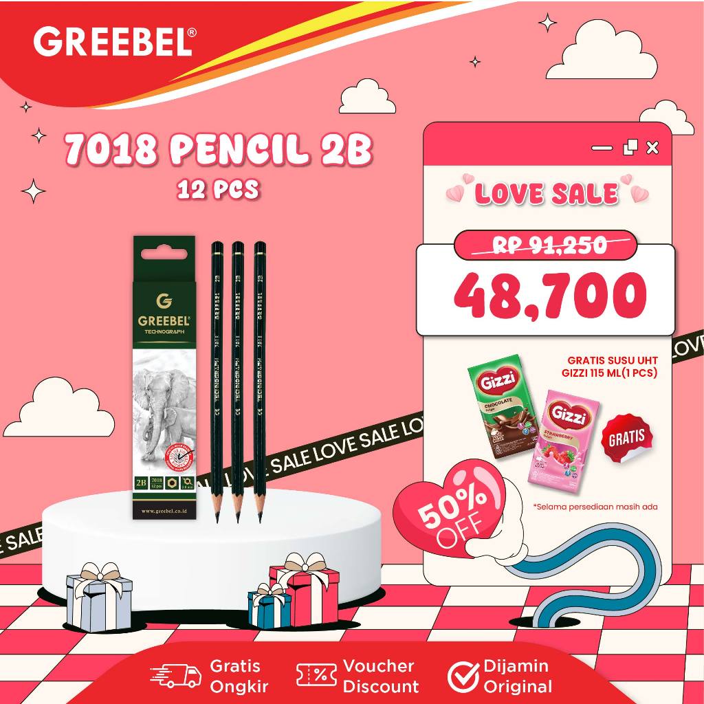 

GREEBEL Pensil Pencil Kayu 2B (7018 12PCS/SET) / Pensil Tulis Ujian Sekolah Pensil Gambar