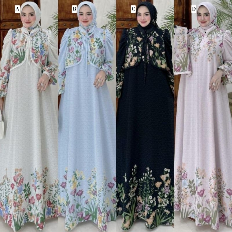 Azizah Series Dress Gamis Hitam Set Scraft by April Avril Avrilia