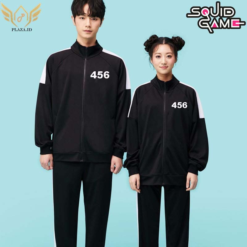 JAKET SQUID GAME JAKET GAME KOREA OVERSIZE BISA CUSTOM NOMER SUID GAMES JACKET WARNA HITAM PUTIH