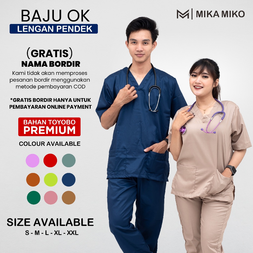 Baju OK Dokter Perawat [ GRATIS NAMA BORDIR ] Scrub Dokter OKA LENGAN PENDEK Baju Jaga Medis Nakes B