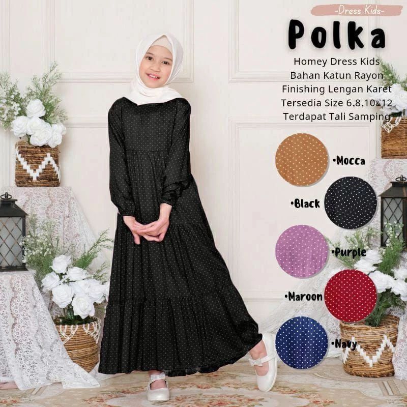 Gamis Anak Perempuan Tanggung Motif Polkadot Usia 7-12 Tahun Bahan Katun Rayon Premium Dress Anak