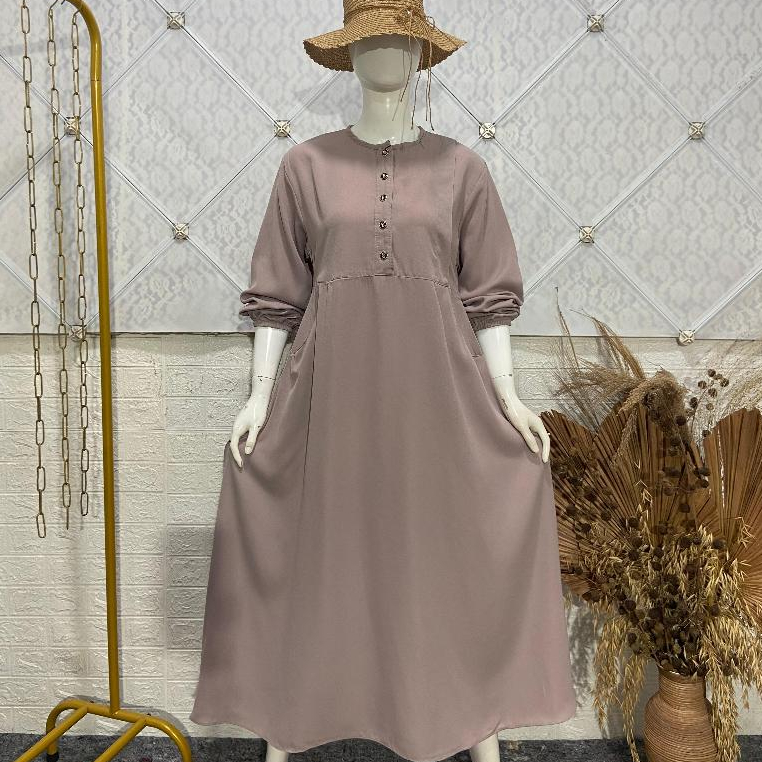 GAMIS MIDI DRESS wanita polos elegant terbaru ancing busui friendly dengan bahan lady zara