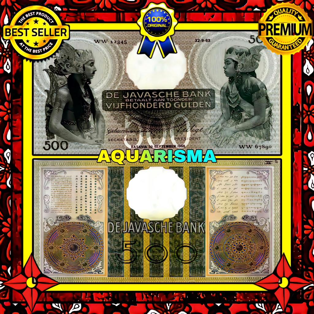 KOLEKSI NUMISMATIK - SOUVENIR UANG KUNO 500 GULDEN HINDIA BELANDA WAYANG ORANG 1968