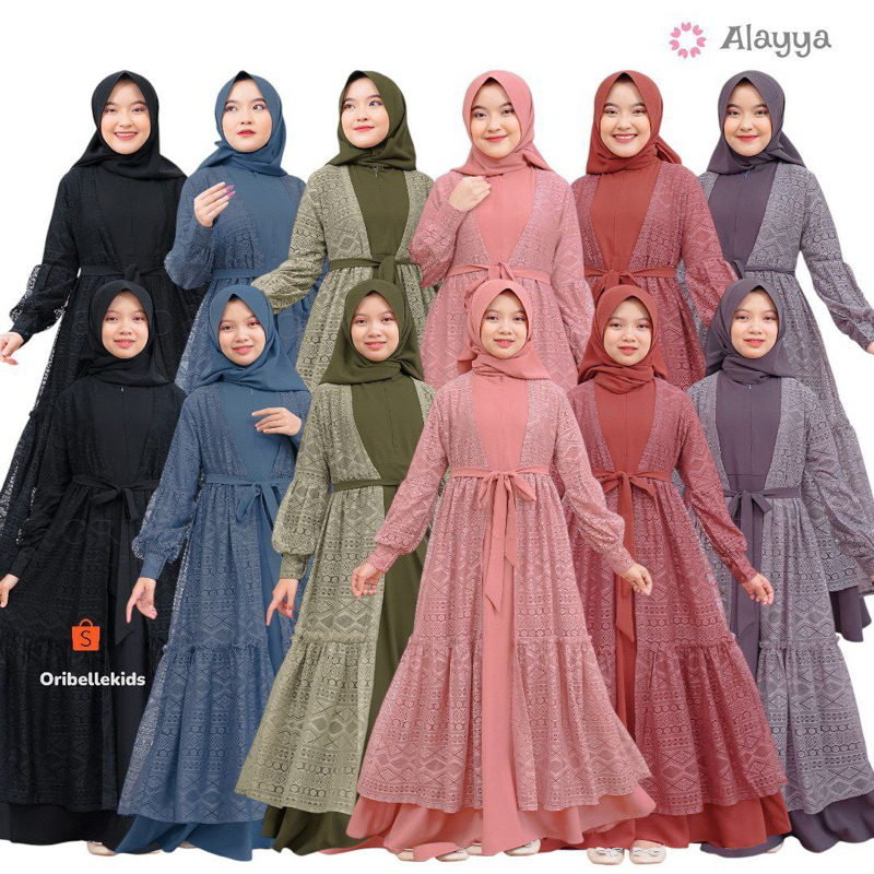 Oribelle kids Alayya gamis muslim ibu dan anak outer jilbab couple ibu dan anak remaja lebaran 2025