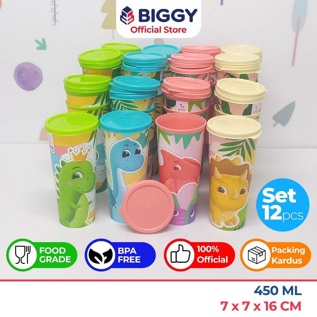 Biggy [LUSIN] Torino Tumbler Dino 450ml / Gelas Tutup Dinosaurus Souvenir Ulang Tahun