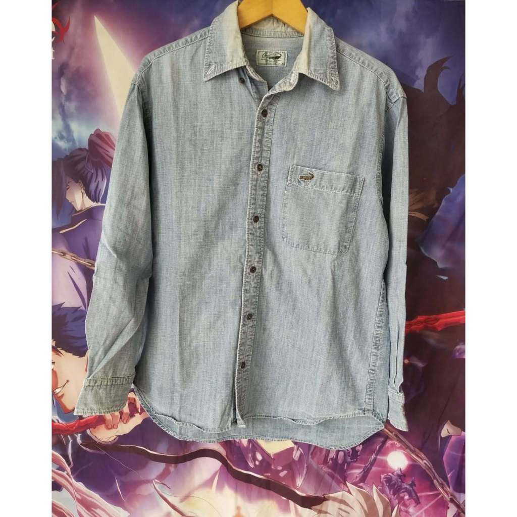 Crocodile Blue Faded Denim Shirt Kemeja Original Second Merch Japan Korea Brand Vintage Retro Y2K US