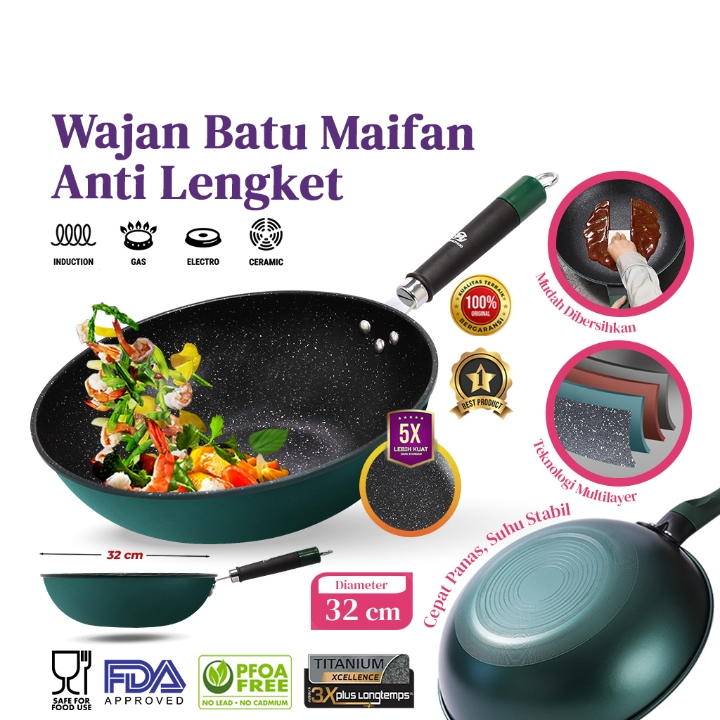 [HZ] - Wajan Batu Maifan 32cm / Wajan Gagang Plastik Maifan Batu Medis 32cm / Wajan Anti Lengket