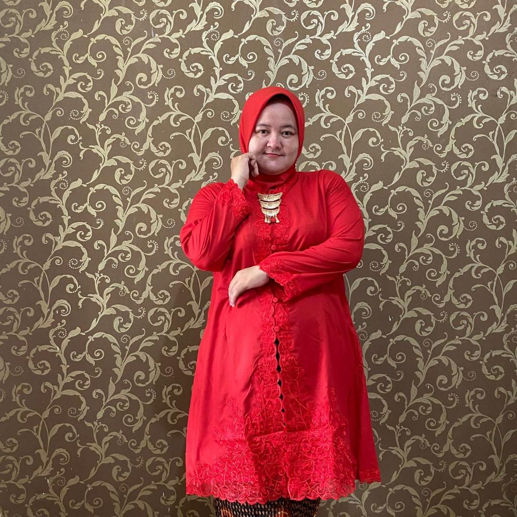 Kebaya Encim Tunik Jumbo LD 130cm Dan 140cm Bordir Senada Lengan Panjang