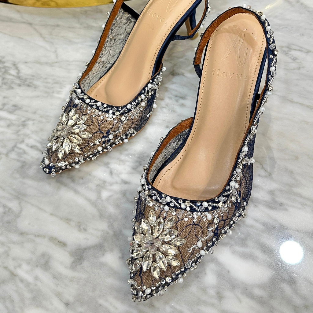 Valencia Navy Blue 7 cm Stiletto embellished heels