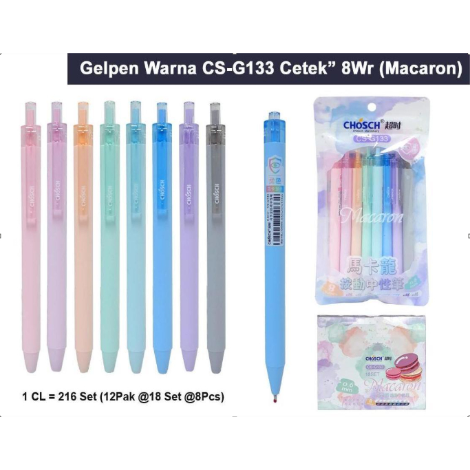 

Chosch Gelpen CS-G133 Macaron - Pulpen Gel 1 Set 8 Pcs