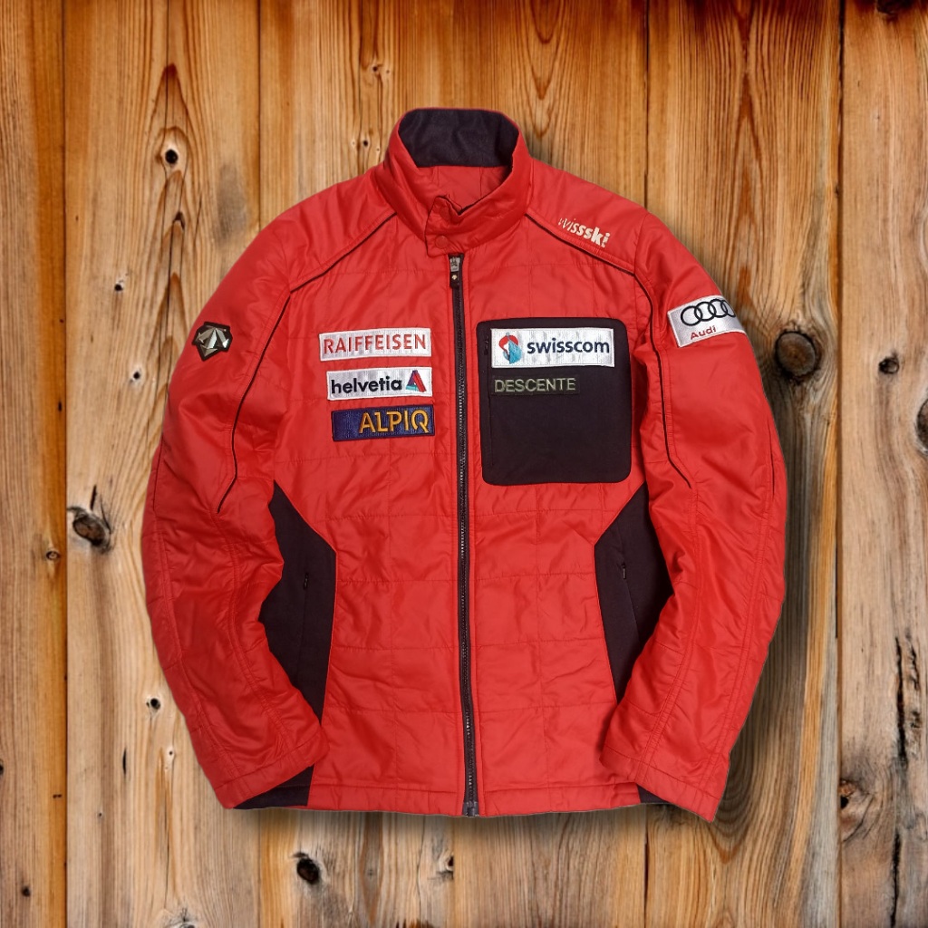 Jacket Puffer Heat Navy X Descente // Jacket Descente Patcht Sponsor // Jacket Racing Descente // Ja