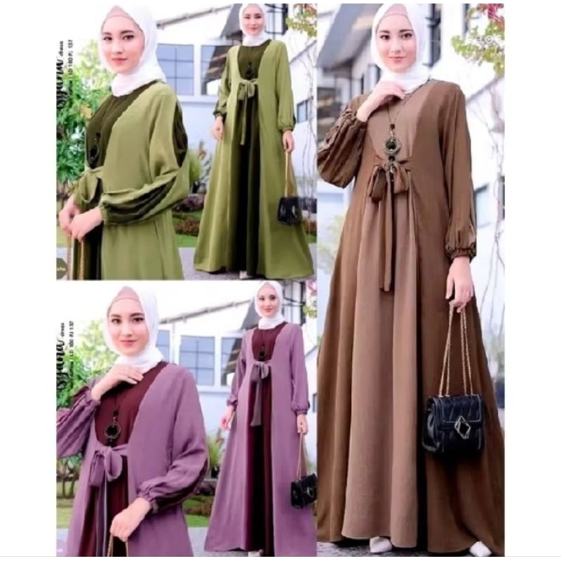 MAXY DRESS ISYANA TWO TONE PREMIUM CRINCLE AIRFLOW GAMIS CRINKLE SIMPLE MAXI