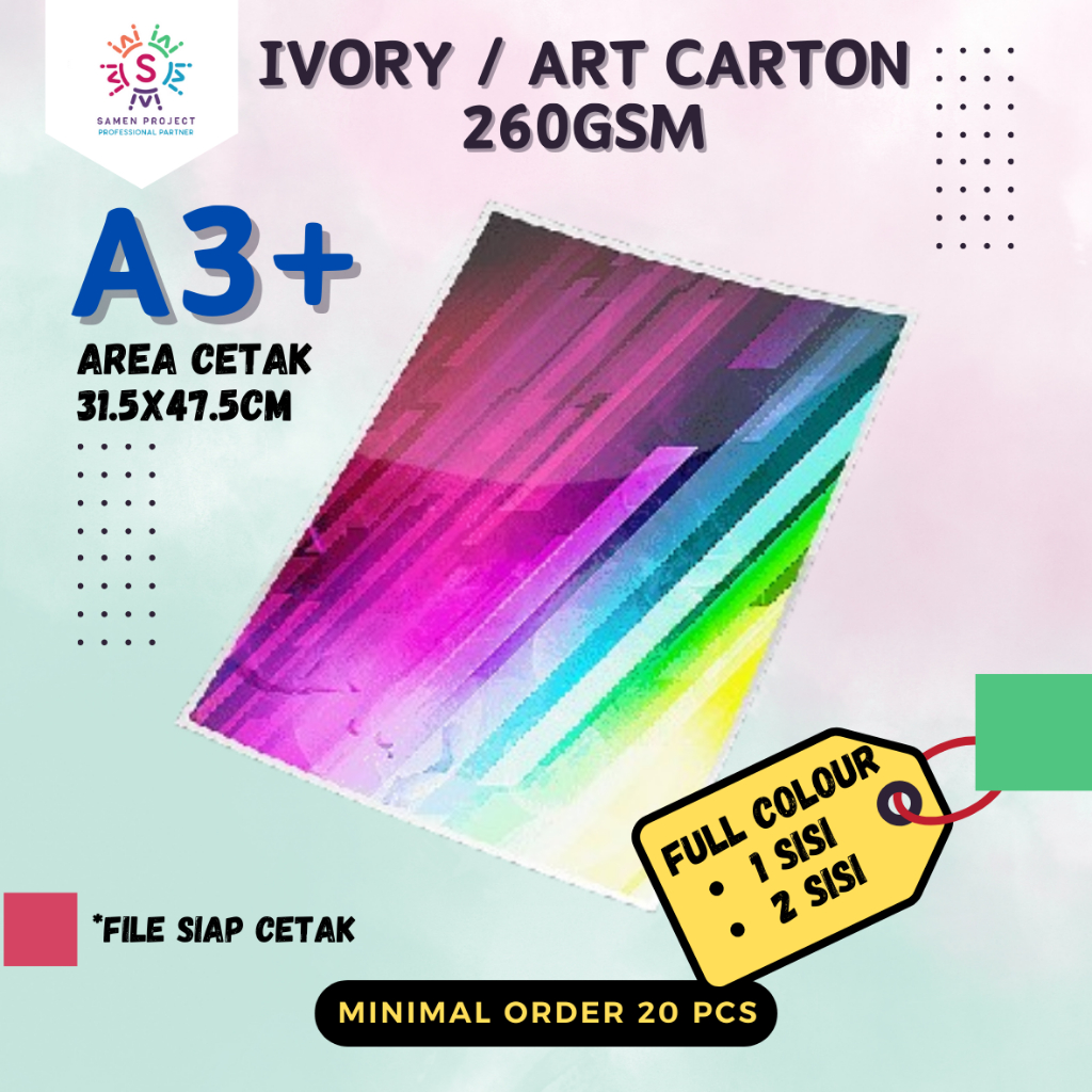 

Print Cetak A3+ Art Carton / Ivory 260 gsm Full Colour Laminasi Doff Glossy 1 dan 2 Sisi