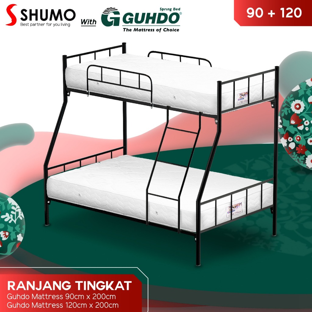 CITRA FURNITURE GUHDO SPRINGBEDXSHUMO Ranjang Besi Bunk Bed Tingkat 90/120 Spring Bed Guhdo Full Set