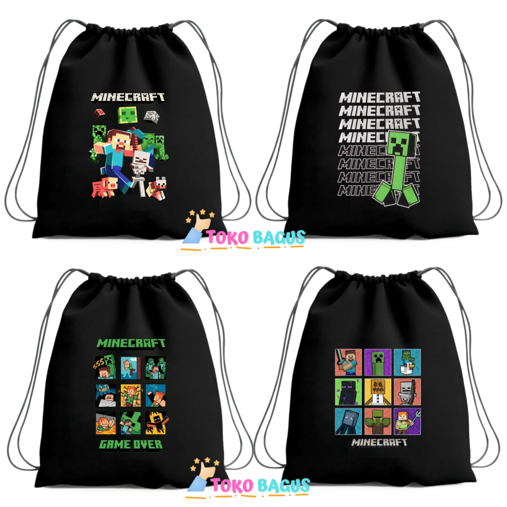 Tas Serut Anak Motif Minecraft | Kantong Serut Anak Minecraft