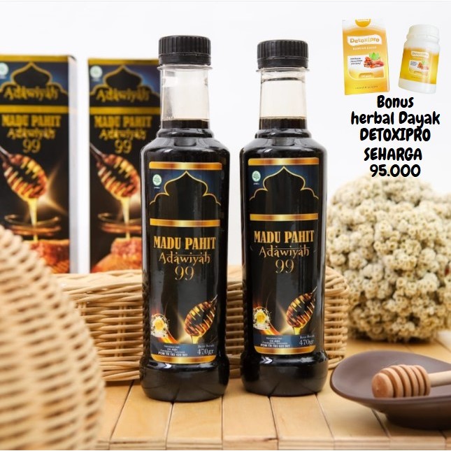 

Madu Hitam Pahit Adawiyah99 BPOM Propolis Sambiloto dan Insuline | Madu untuk Kencing Manis 470ml