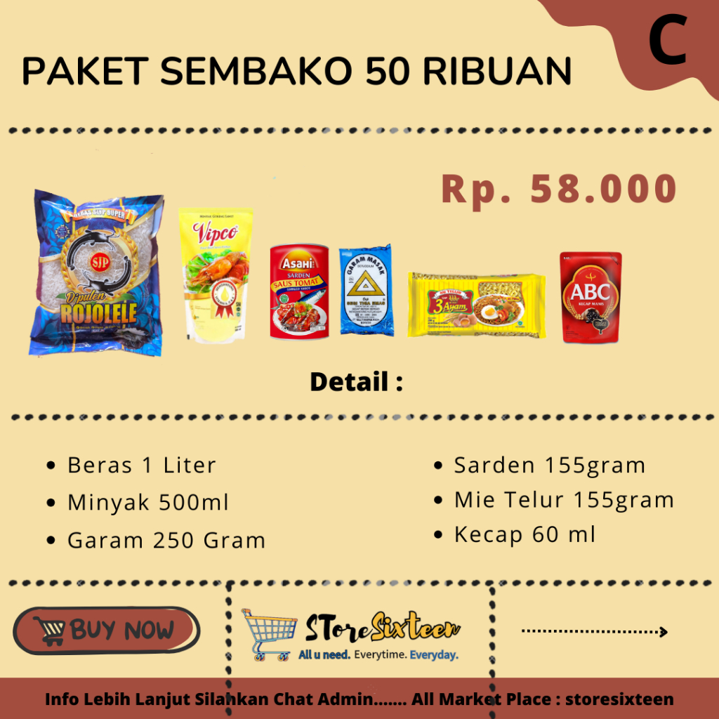 

Paket Sembako 50 Ribuan C / Paket Sembako Murah by Storesixteen