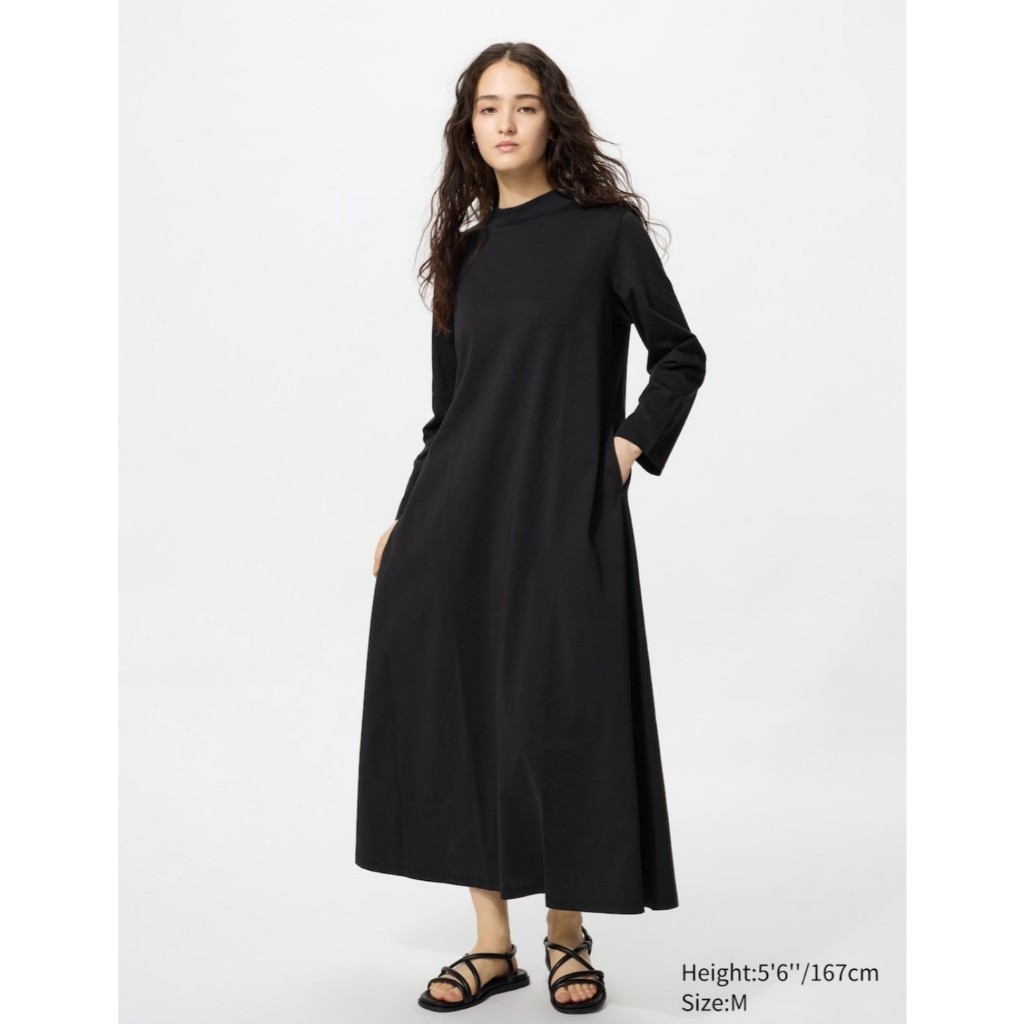 UNIQLO GAUN AIRISM KATUN FLARE LENGAN PANJANG DRESS PANJANG UNIQLO AIRISM KATUN FLARE A LINE