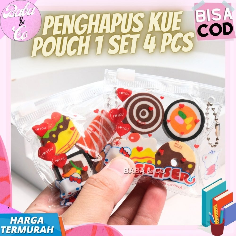 

PENGHAPUS KUE POUCH 1 SET 4pcs ERASER PENGHAPUS KARET KUE DESSERT CAKE LUCU UNIK PENGHAPUS POUCH KUE 1 PACK 4pcs IMUT UNIK