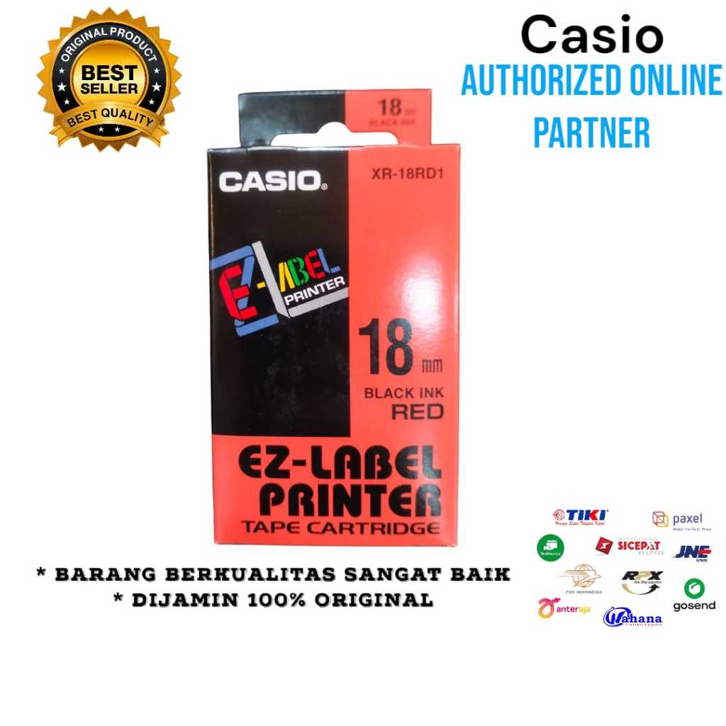 

Label Printer XR-18RD1 18mm Black on Red Tape Label Casio/casio 18mm