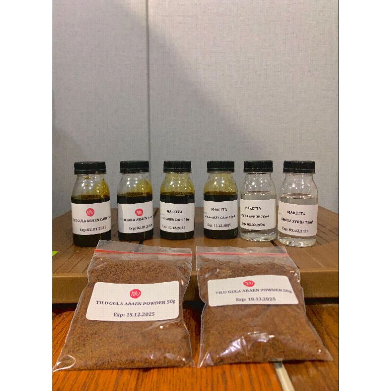 

paket sample syrup gula aren cair dan bubuk ( Tilu dan maretta