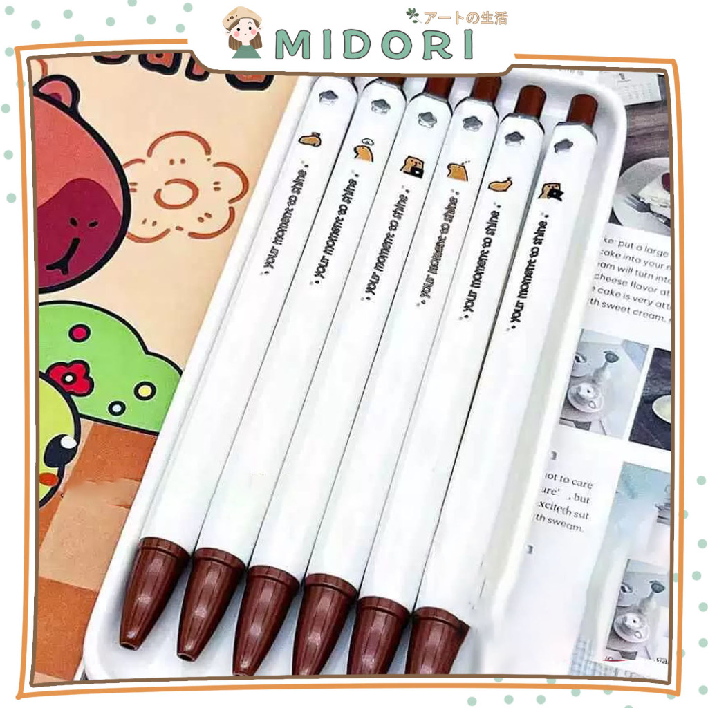 

[MIDORI] 6Pcs PENA CAPYBARA SQUARE Pen Cartoon Gel Pen 0,5mm Pena Aesthetic Stationery - D0078