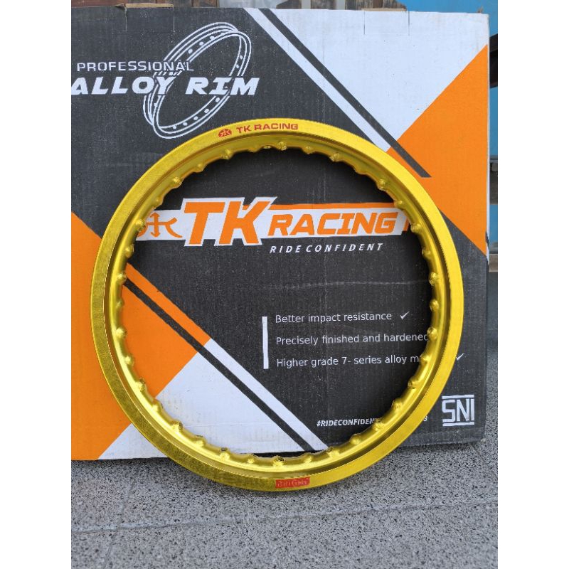 CUCI GUDANG VELG PELEK TK RACING 140 X 14 LUBANG 36 WARNA GOLD BARU STOK LAMA ORI ORIGINAL BAGUS.