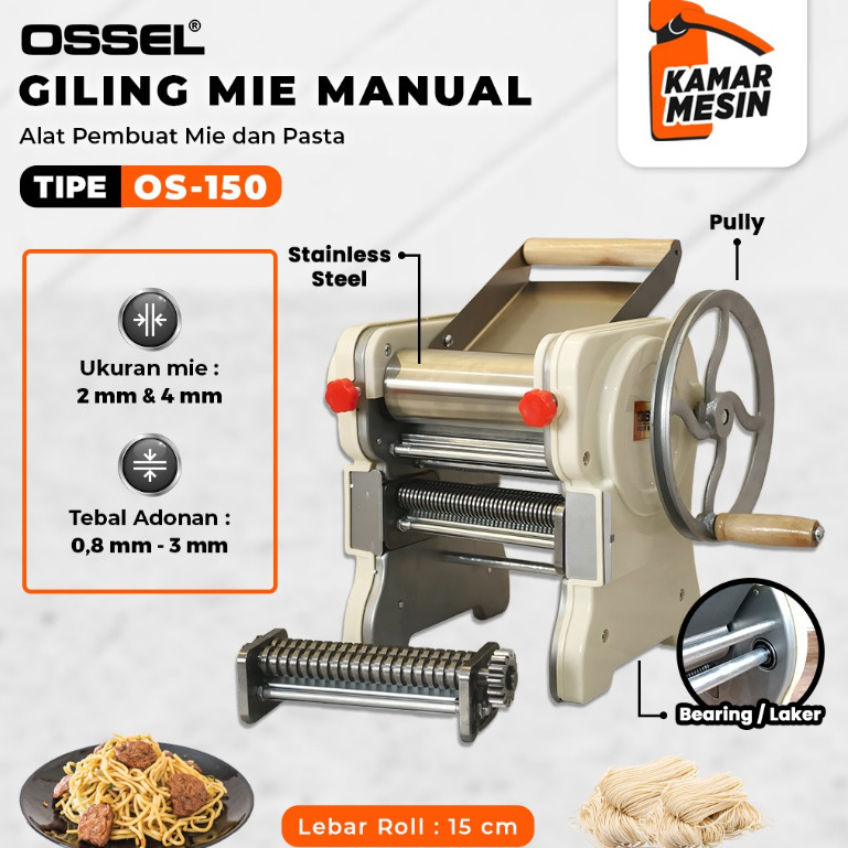 OSSEL Giling Mie Manual Gilingan Mie Manual Ampia Pembuat Mie Laker Bearing Roller Stainless Steel O