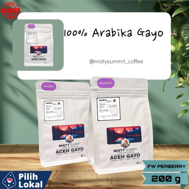 

Kopi Arabika Aceh Gayo Peaberry 200g (bubuk) Misty Summit Premium Coffee