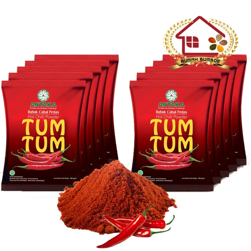 

(10pcs x 100gr) TUMTUM Bubuk Cabe 100% Murni Cabai Asli Antaka Tumtum Bubuk Tabur Cabai Kering Pedas