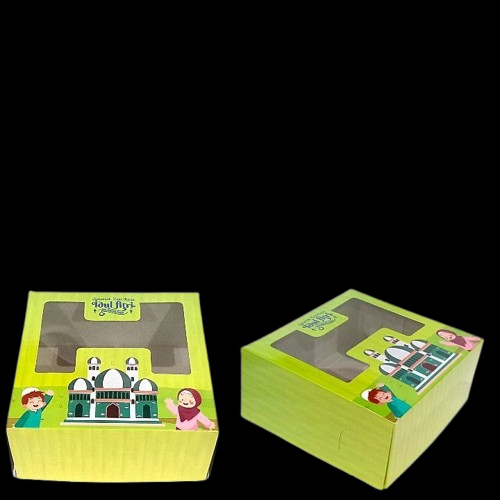 

( 5 Pcs ) Box Packaging Cake Lebaran Dus Hampers Cookies Idul Fitri Motif Kartun Hijau Size 22x22x10 cm