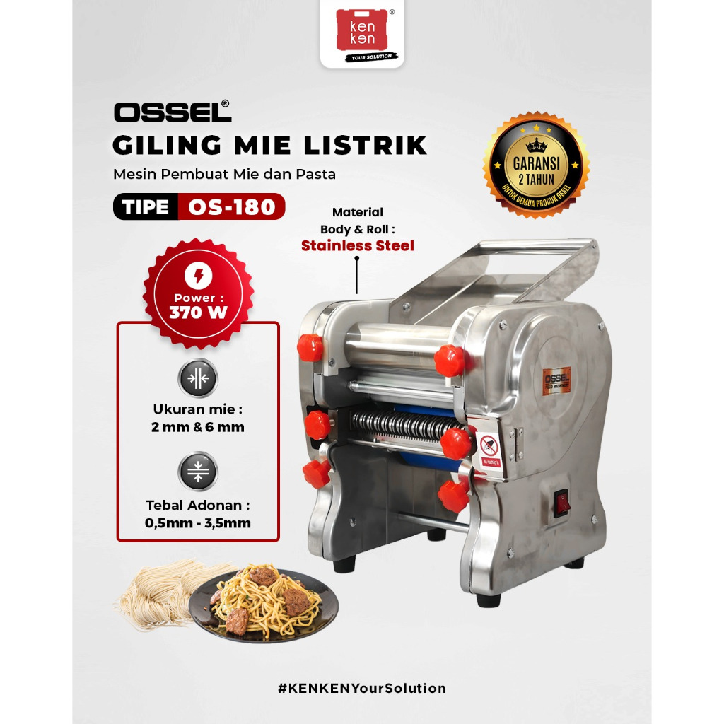 OSSEL Giling Mie Listrik Mesin Gilingan Mie Listrik Mesin Ampia Body Stainless Steel OS-180 OSSEL