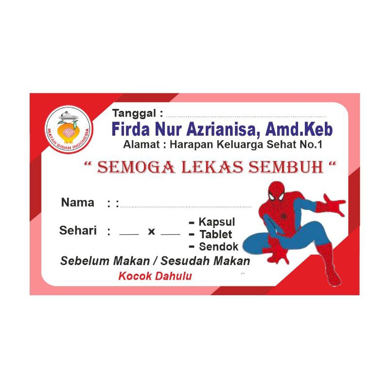 

Stiker label obat spiderman ( 1 pak isi 50 pcs)