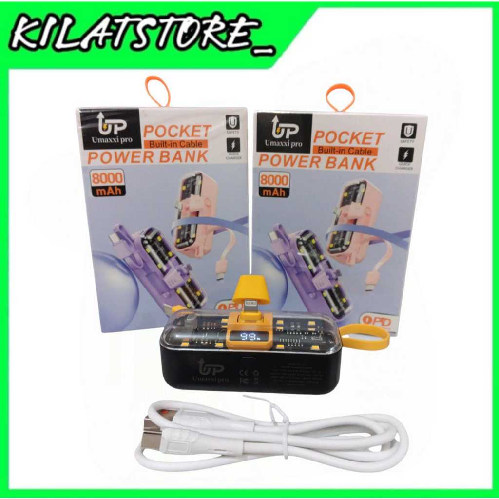 Powerbank Umaxxi pro UP-313 kapasitas 8000mah Portable Mini Lightning Type C With Led Fast Charging