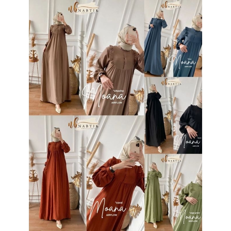 Nabtik Moana Airflow Dress - Gamis Polos Crinkle - Gamis Lebaran Terbaru