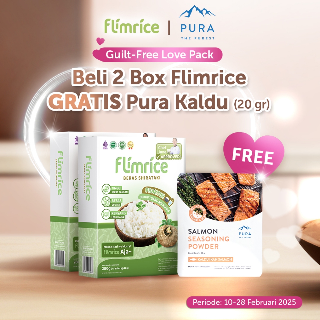 

Guilt-Free Love Pack - 2 Flimrice Box free 1 Pura Kaldu (20 gr) (Salmon / Ayam / Sapi / Jamur)